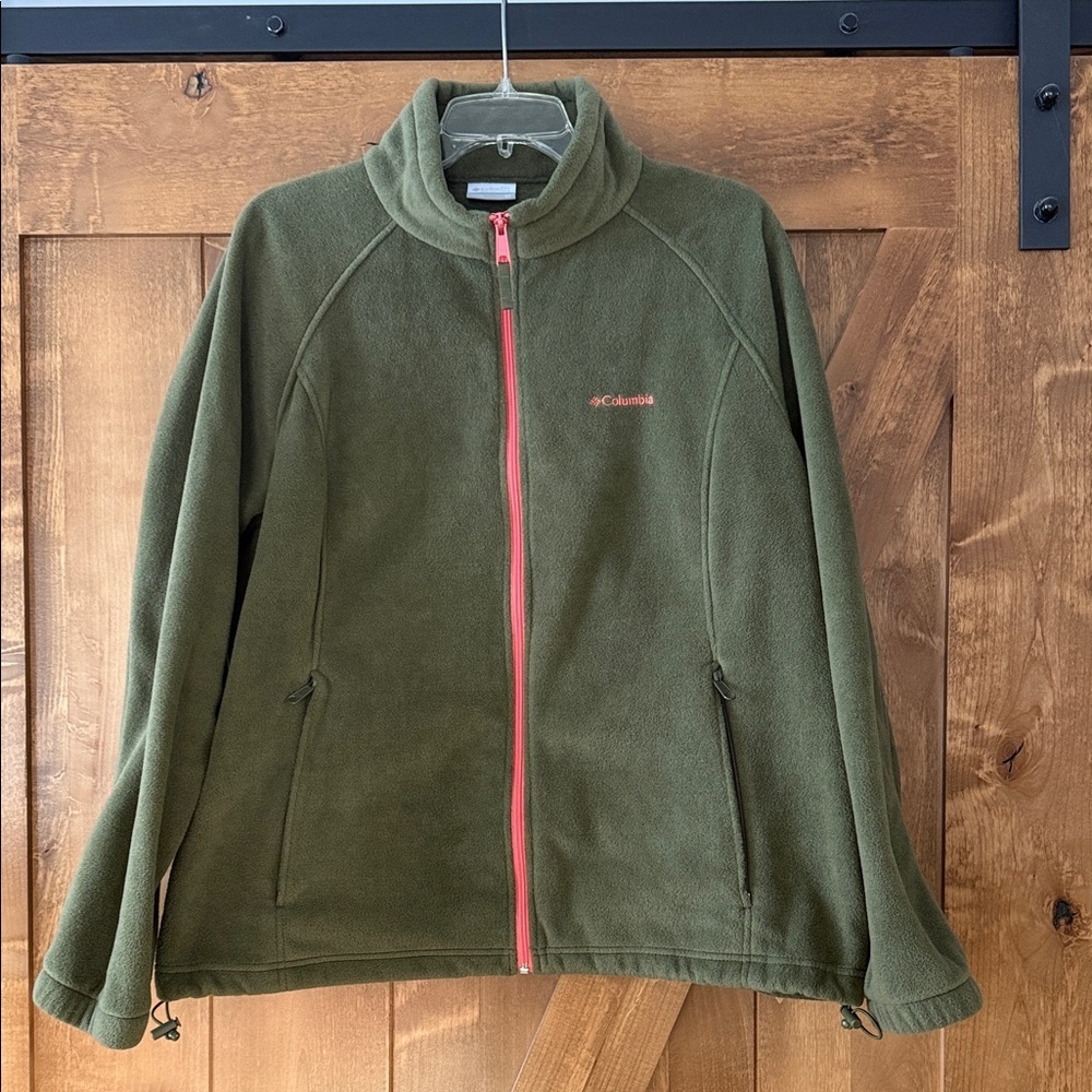 Womens Columbia Olive Fleece Jacket with Coral Zipper size 2X